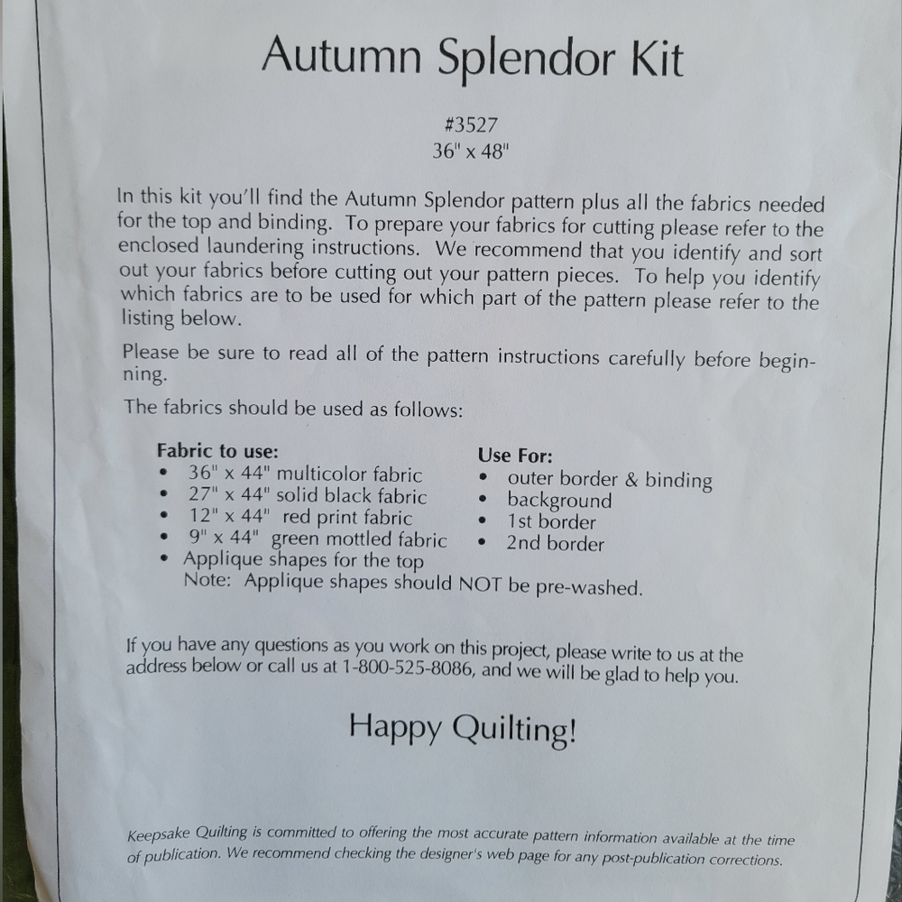 NWT Quilting Kit "Autumn Splendor" - Picture 7 of 8